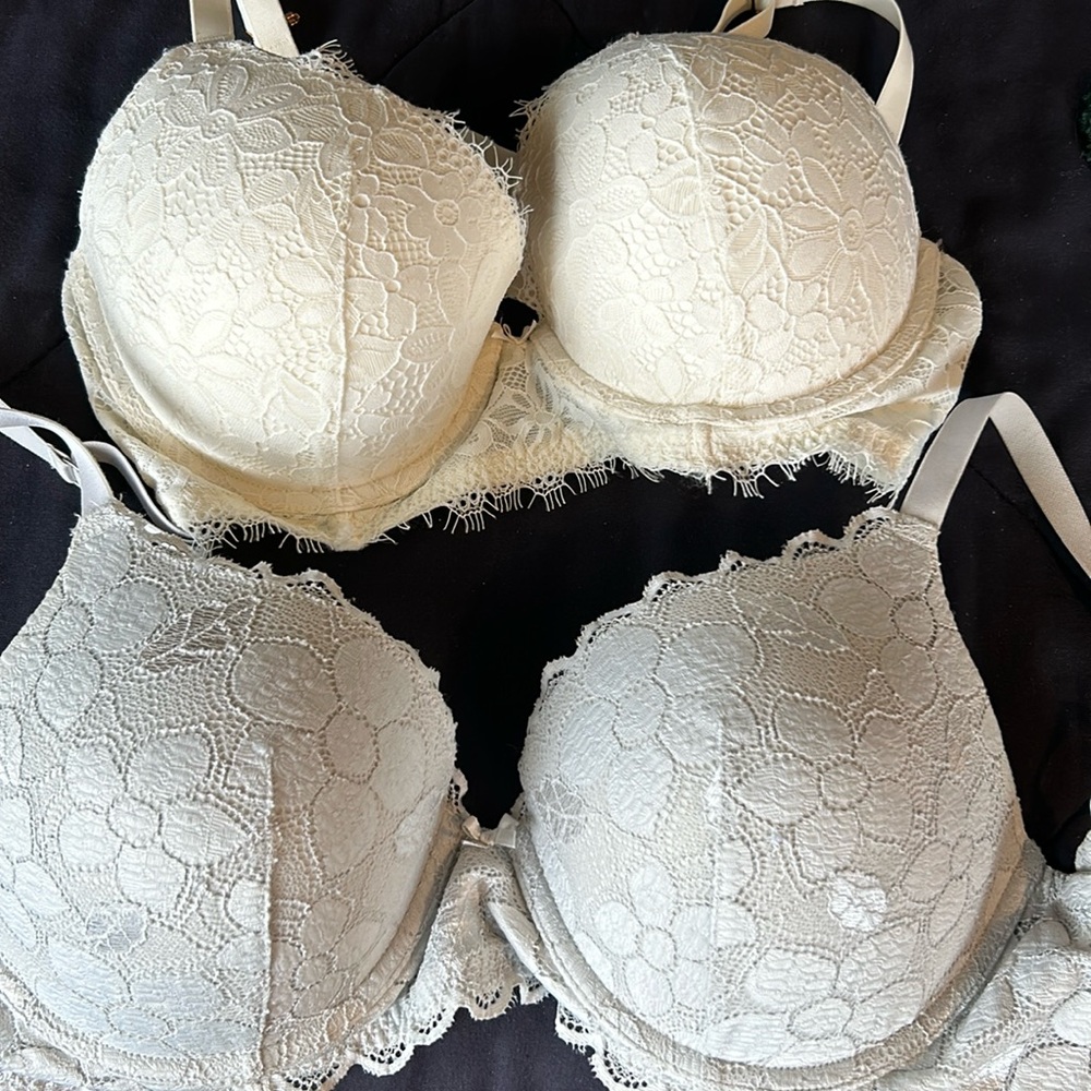 Aerie-Lace Push-up Bras-Grey36DD-Cream36D-Both worn only once-Excellent Shape